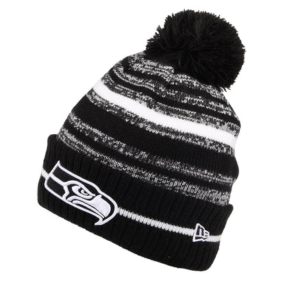 New Era Seattle Seahawks Bobble Hat - NFL Sport Knit - Black-White