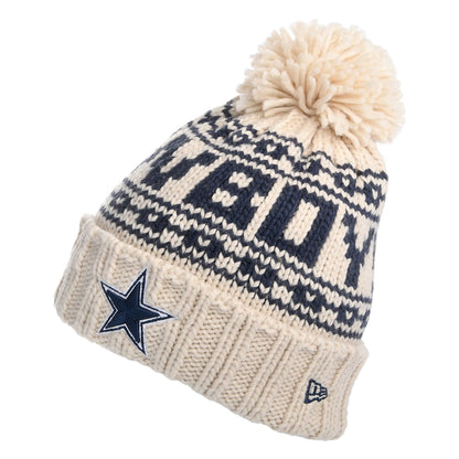 New Era Womens Dallas Cowboys Bobble Hat - NFL Sport Knit - Oatmeal