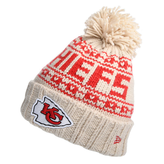 New Era Womens Kansas City Chiefs Bobble Hat - NFL Sport Knit - Oatmeal