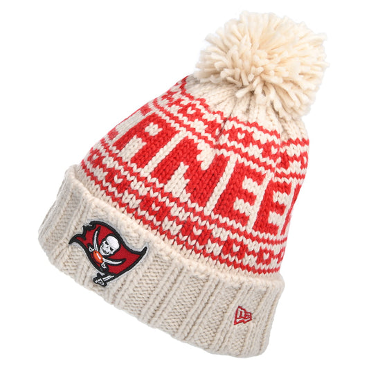 New Era Womens Tampa Bay Buccaneers Bobble Hat - NFL Sport Knit - Oatmeal