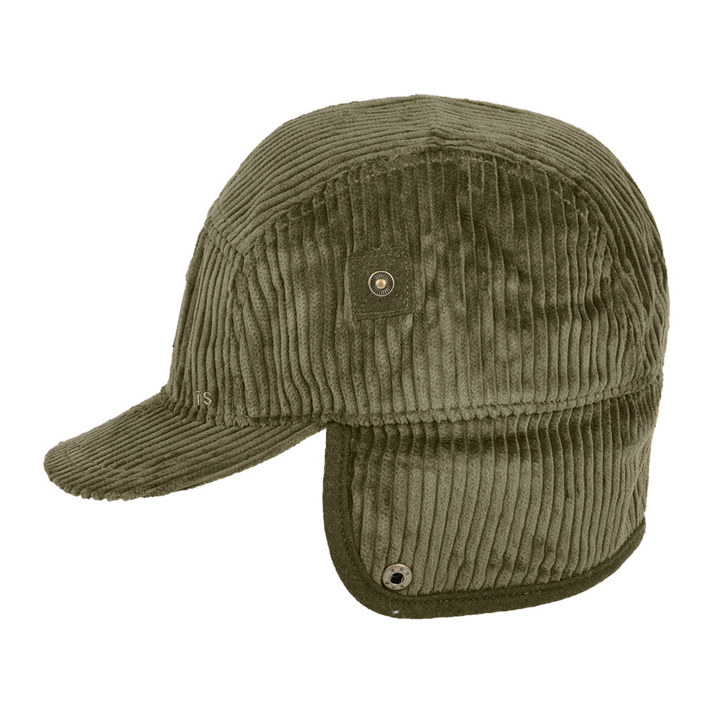Barts Hats Rayner Corduroy 5 Panel Cap with Earflaps - Army Green