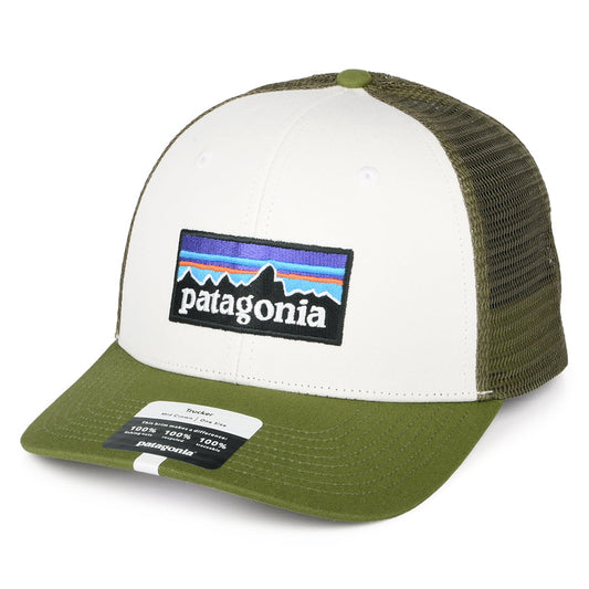 Patagonia Hats P-6 Logo Organic Cotton Trucker Cap - White-Green