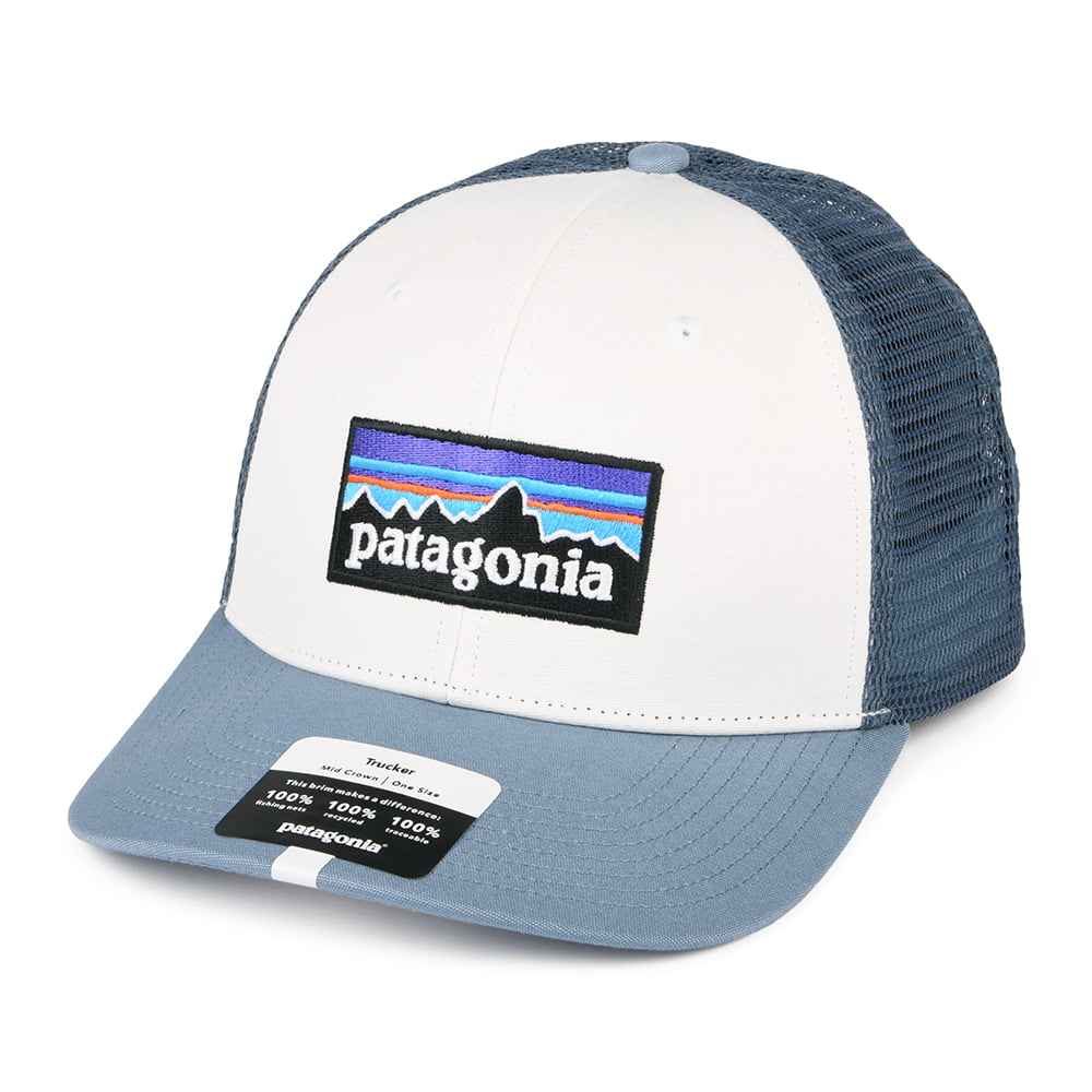 Patagonia Hats P-6 Logo Organic Cotton Trucker Cap - White-Smoke Blue