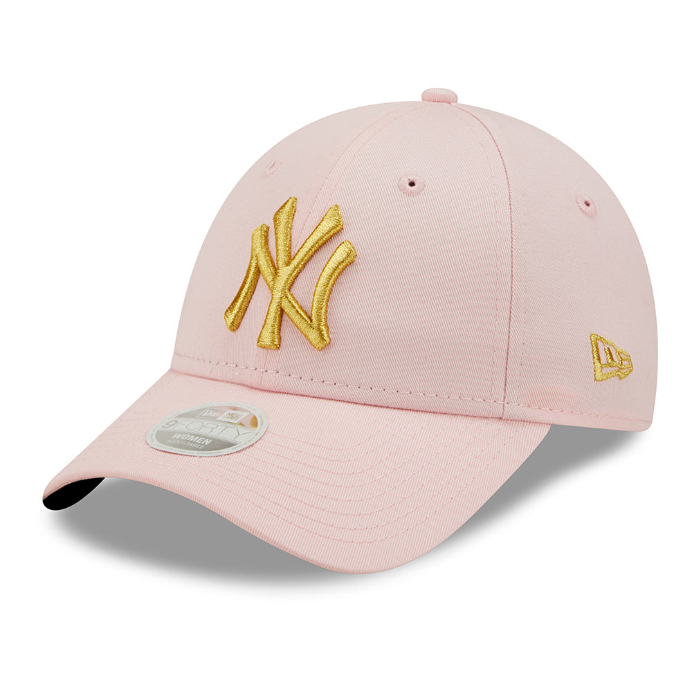 New Era Womens 9FORTY New York Yankees Baseball Cap - MLB Metallic Logo - Pink-Gold