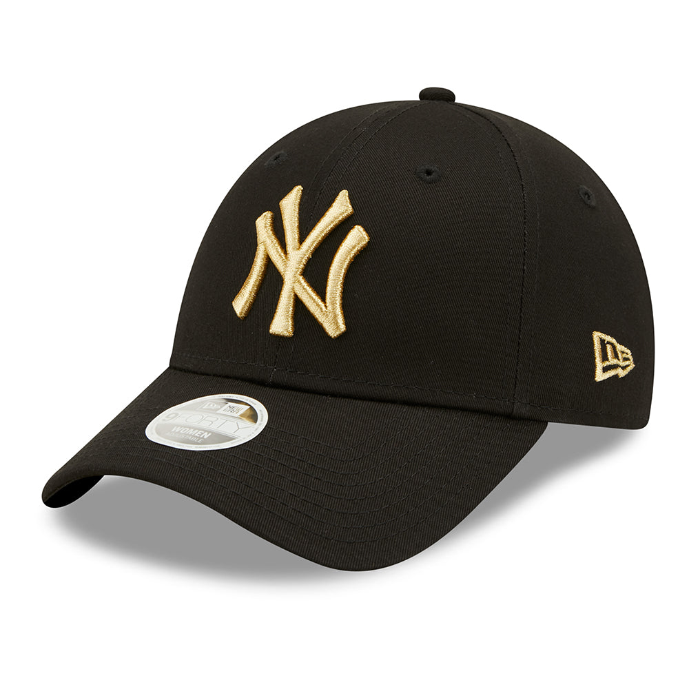 New Era Womens 9FORTY New York Yankees Baseball Cap - MLB Metallic Logo - Black-Gold