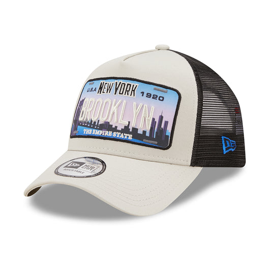 New Era 9FORTY Brooklyn A-Frame Trucker Cap - License Plate - Stone-Black