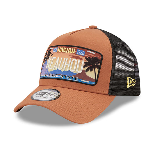 New Era 9FORTY Keauhou A-Frame Trucker Cap - License Plate - Toffee-Black