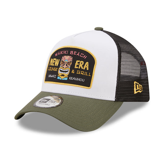New Era Waikiki Beach A-Frame Trucker Cap - Location Icon - Olive-White