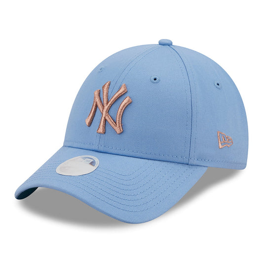 New Era Womens 9FORTY New York Yankees Baseball Cap - MLB Metallic Logo - Light Blue-Copper
