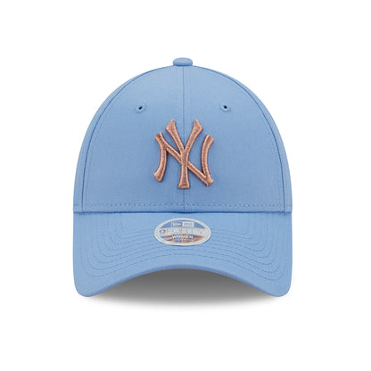 New Era Womens 9FORTY New York Yankees Baseball Cap - MLB Metallic Logo - Light Blue-Copper