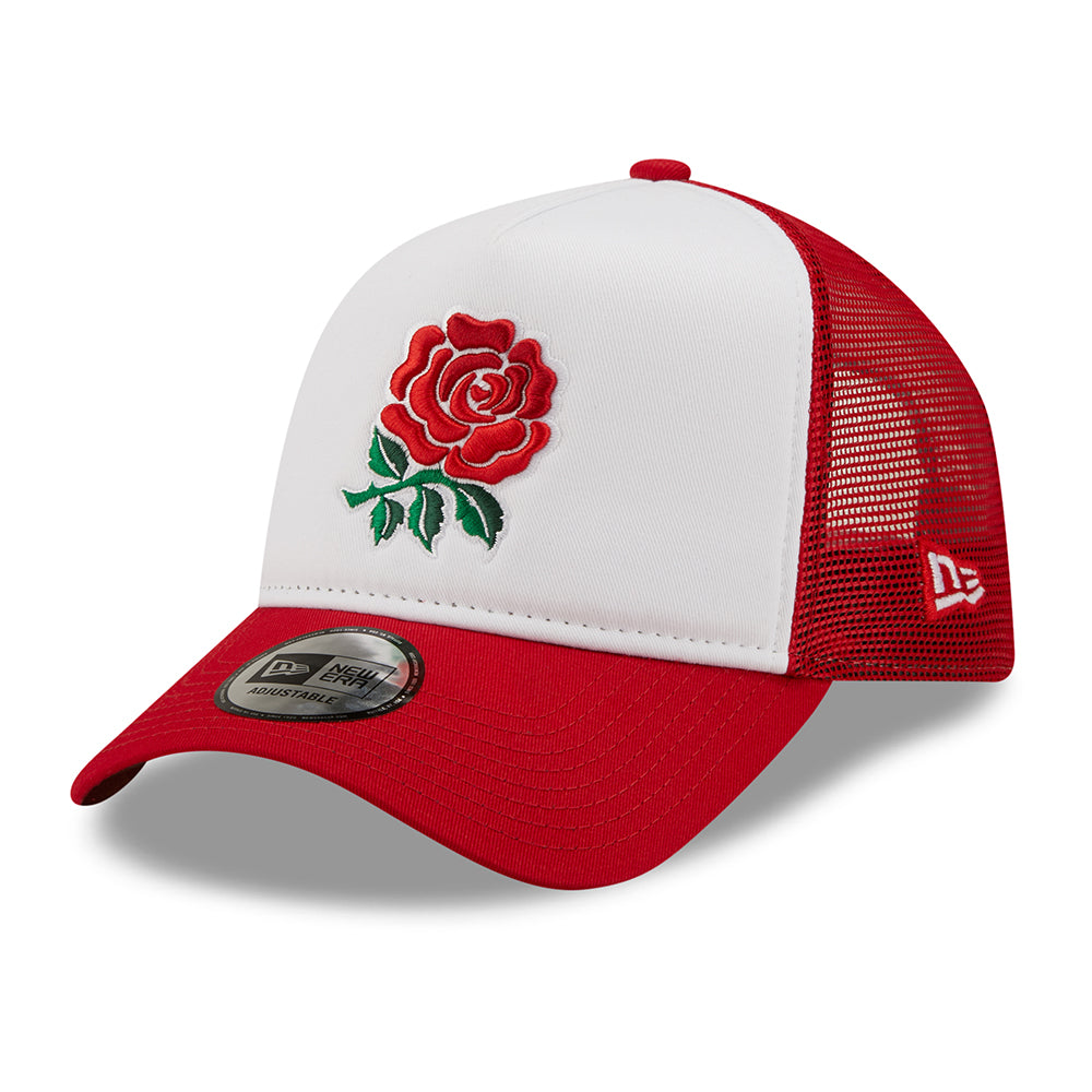 New Era 9FORTY Rugby Football Union A-Frame Trucker Cap - Rose - Scarlet-White