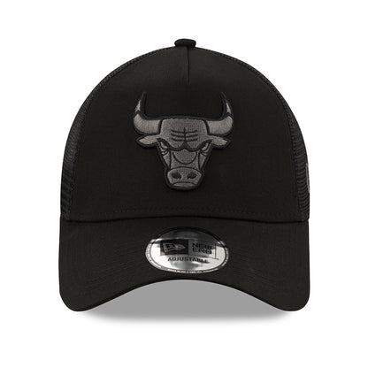 New Era 9FORTY Chicago Bulls A-Frame Trucker Cap - NBA Black On Black Logo - Black