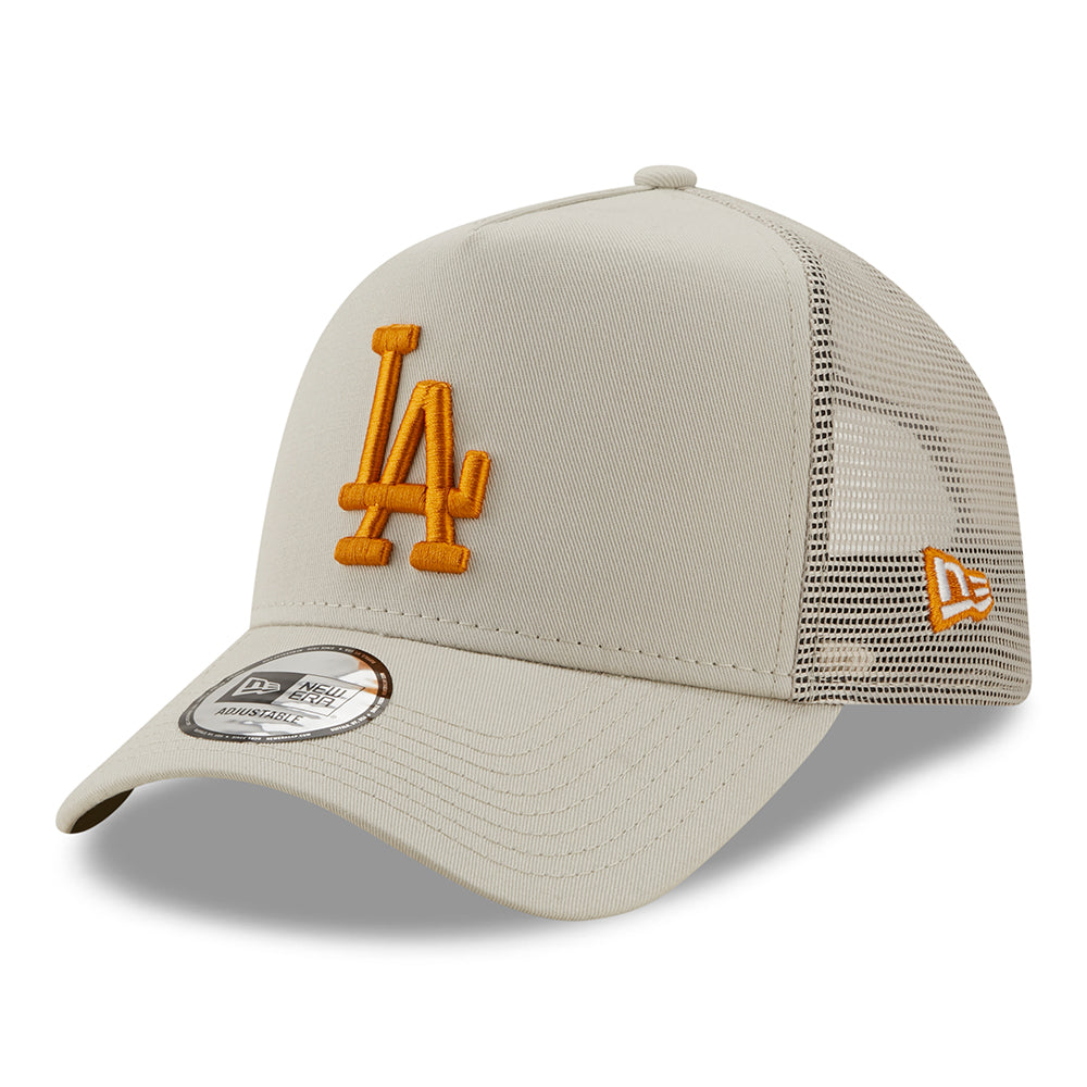 New Era 9FORTY L.A. Dodgers A-Frame Trucker Cap - MLB League Essential - Stone-Orange