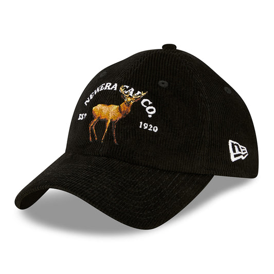 New Era 9TWENTY Deer Corduroy Baseball Cap - Wildlife Casual Classic - Black