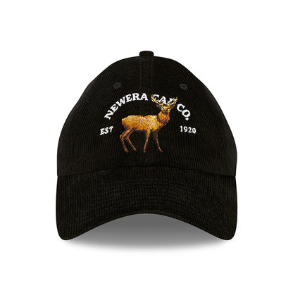 New Era 9TWENTY Deer Corduroy Baseball Cap - Wildlife Casual Classic - Black