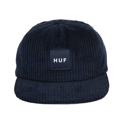 HUF Box Logo Corduroy Flat Brim Baseball Cap - Navy Blue