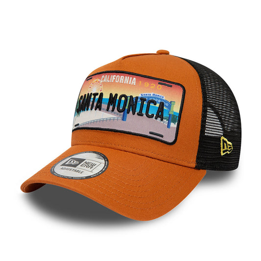 New Era 9FORTY Santa Monica A-Frame Trucker Cap - License Plate - Toffee-Black