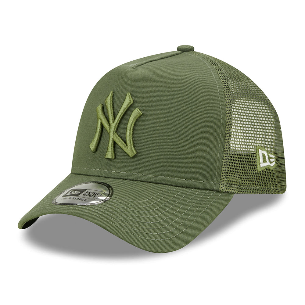 New Era 9FORTY New York Yankees A-Frame Trucker Cap - MLB Tonal Mesh - Olive