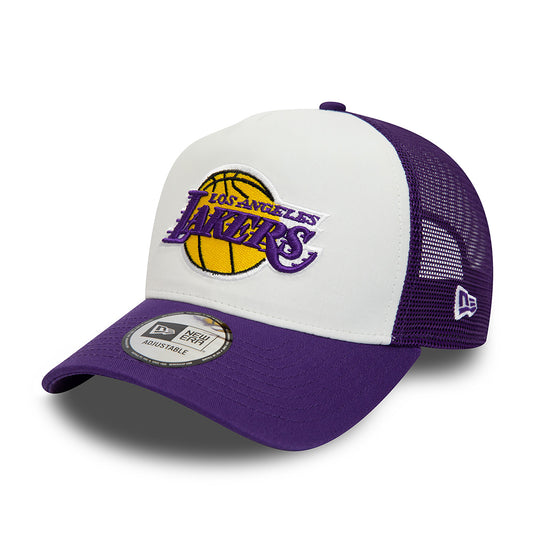 New Era 9FORTY L.A. Lakers A-Frame Trucker Cap - NBA Team Colour Block - White-Purple