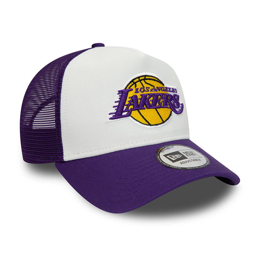 New Era 9FORTY L.A. Lakers A-Frame Trucker Cap - NBA Team Colour Block - White-Purple