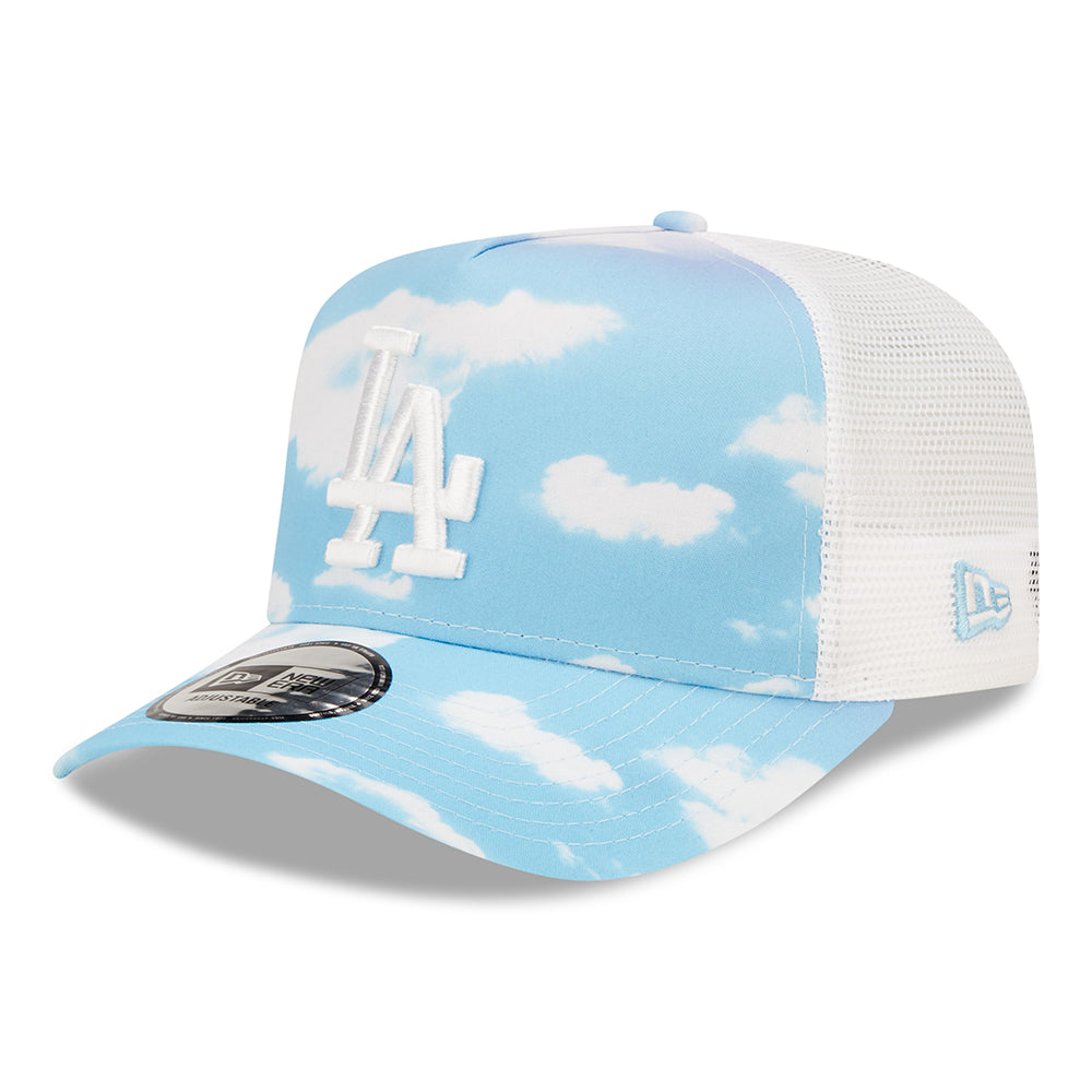 New Era L.A. Dodgers A-Frame Trucker Cap - MLB Cloud AOP - Light Blue-White