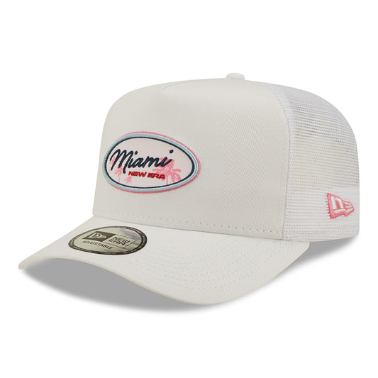 New Era Miami A-Frame Trucker Cap - Oval State - White