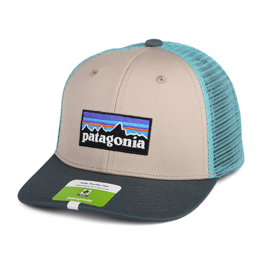 Patagonia Hats Kids P-6 Logo Organic Cotton Trucker Cap - Tan-Blue-Grey