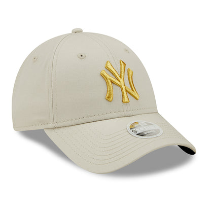 New Era Womens 9FORTY New York Yankees Baseball Cap - MLB Metallic Logo - Stone-Gold