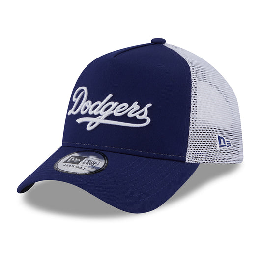 New Era L.A. Dodgers A-Frame Trucker Cap - MLB Team Script - Dark Blue-White