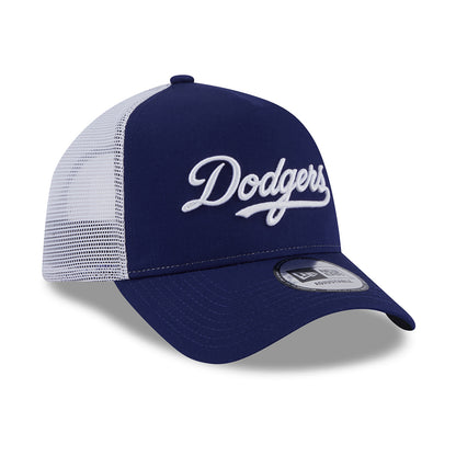New Era L.A. Dodgers A-Frame Trucker Cap - MLB Team Script - Dark Blue-White
