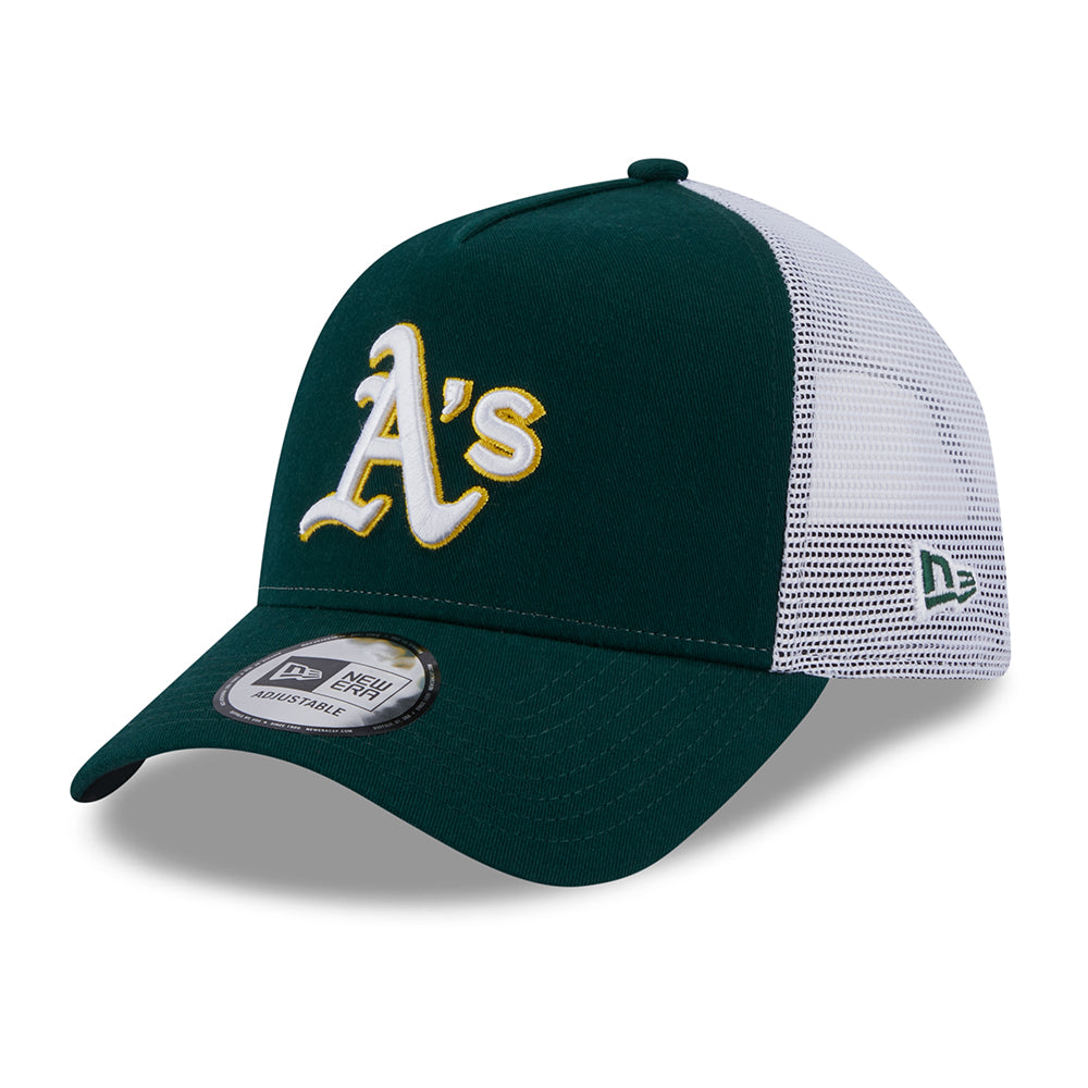New Era Oakland Athletics A-Frame Trucker Cap - MLB Team Script - Dark Green-White
