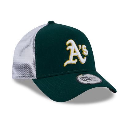 New Era Oakland Athletics A-Frame Trucker Cap - MLB Team Script - Dark Green-White