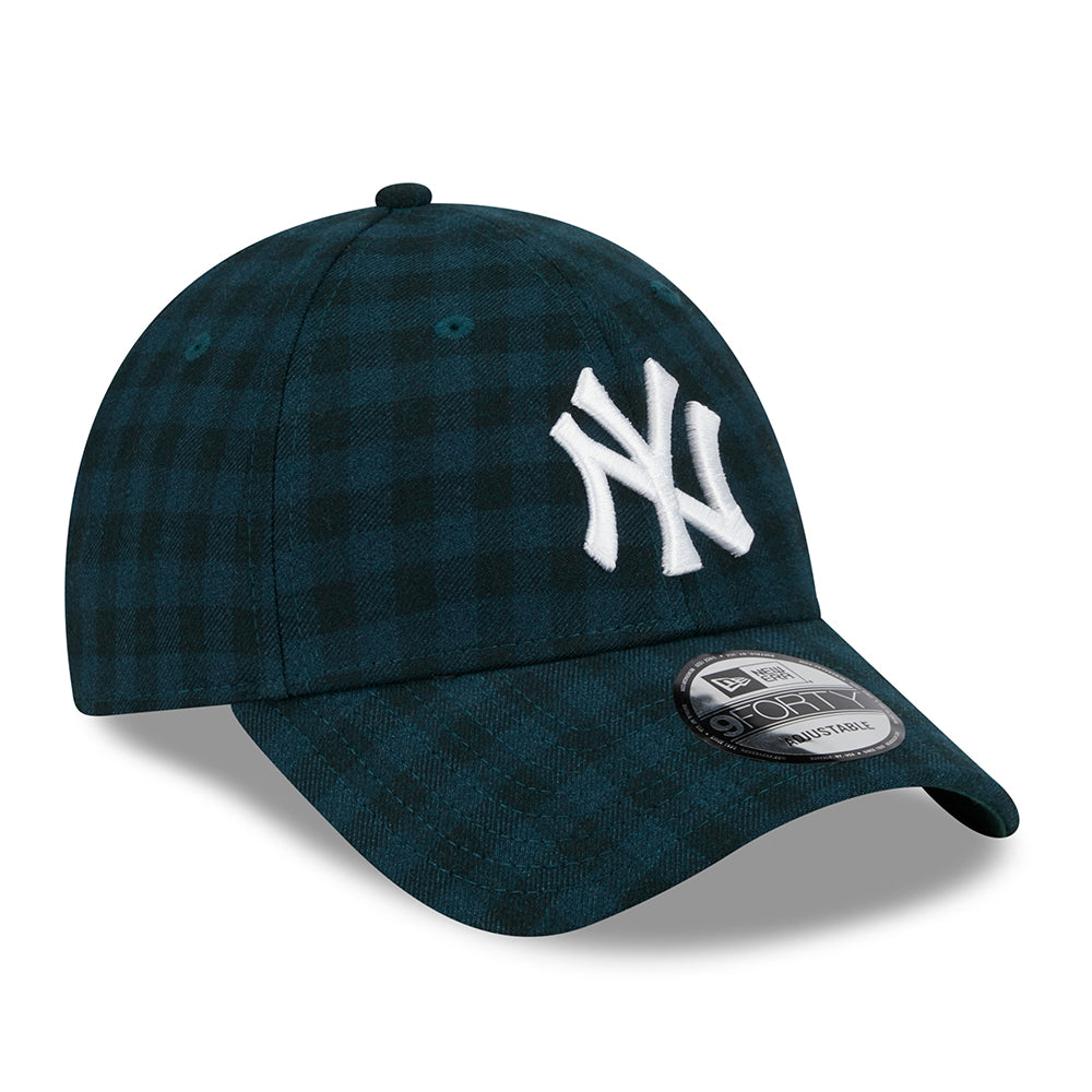 New Era 9FORTY New York Yankees Baseball Cap - MLB Flannel - Dark Green-White