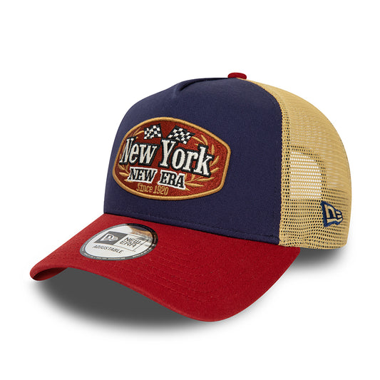 New Era NE Patch A-Frame Trucker Cap - Navy-Red