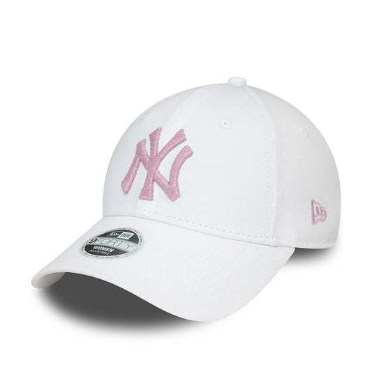New Era Womens 9FORTY New York Yankees Baseball Cap - MLB Metallic Logo - White-Pink