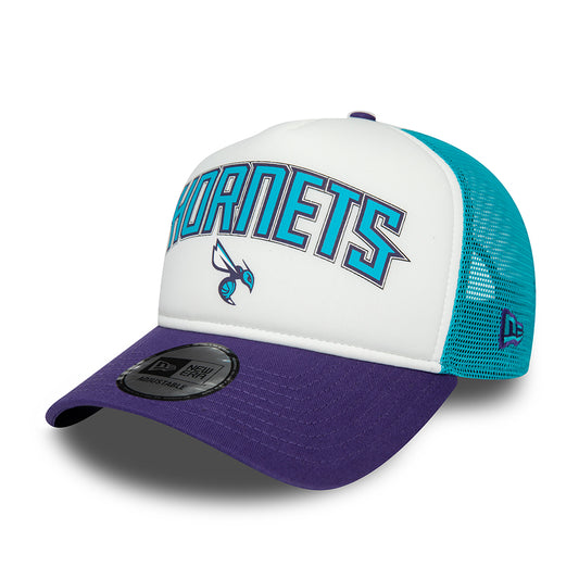 New Era Charlotte Hornets A-Frame Trucker Cap - NBA Retro - White-Purple-Teal