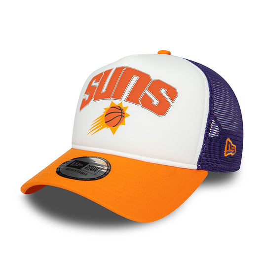 New Era Phoenix Suns A-Frame Trucker Cap - NBA Retro - White-Orange-Purple