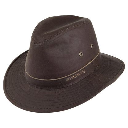 Stetson Hats Ava Water Repellent Waxed Cotton Safari Fedora Hat - Brown