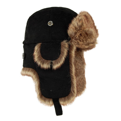 Barts Hats Corduroy Rib Faux Fur Bomber Trapper Hat - Black