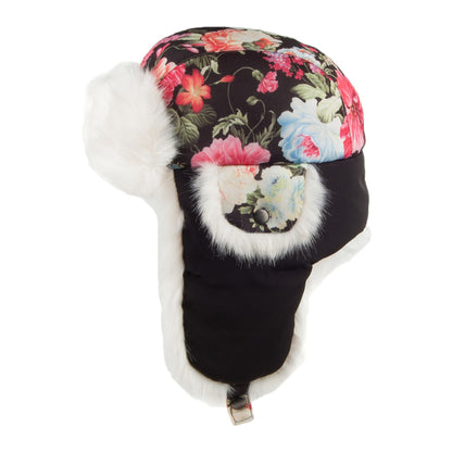 Scala Hats Trapper Hat With Floral Design - Black