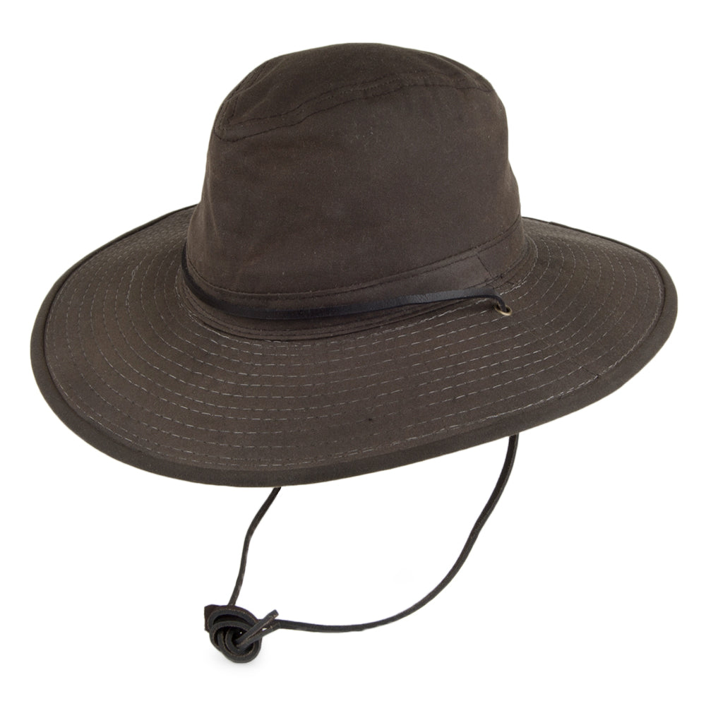 Dorfman Pacific Hats Oilcloth Waterproof Big Brim Safari Hat - Brown