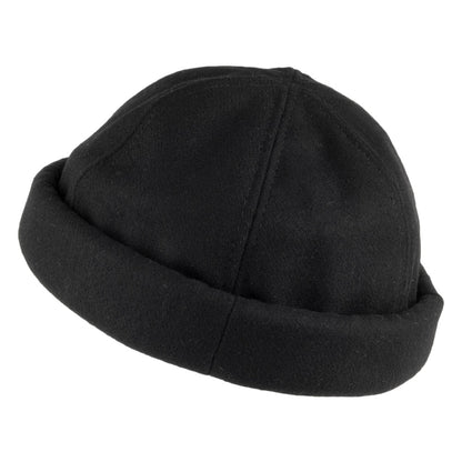 Dorfman Pacific Hats Melton Wool Docker Beanie Hat - Black