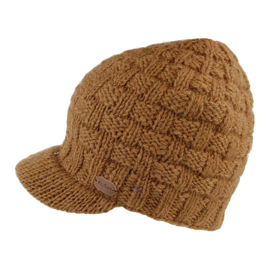 Kusan Basket Weave Peaked Beanie Hat - Caramel