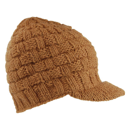 Kusan Basket Weave Peaked Beanie Hat - Caramel