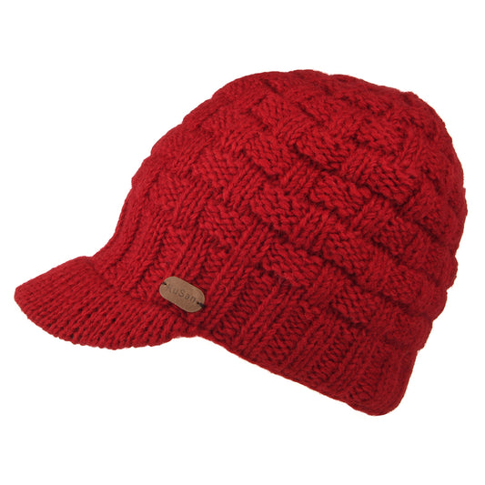 Kusan Basket Weave Peaked Beanie Hat - Red