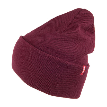 Levi's Hats New Slouchy Beanie Hat With Red Tab Detail - Burgundy