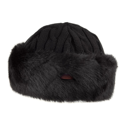 Barts Hats Faux Fur Cable Knit Beanie Hat - Black