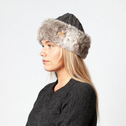 Barts Hats Faux Fur Cable Knit Beanie Hat - Charcoal-Tan