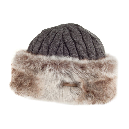 Barts Hats Faux Fur Cable Knit Beanie Hat - Charcoal-Tan