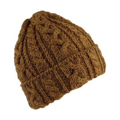 Highland 2000 Cuffed Cable Knit English Wool Beanie Hat - Toffee